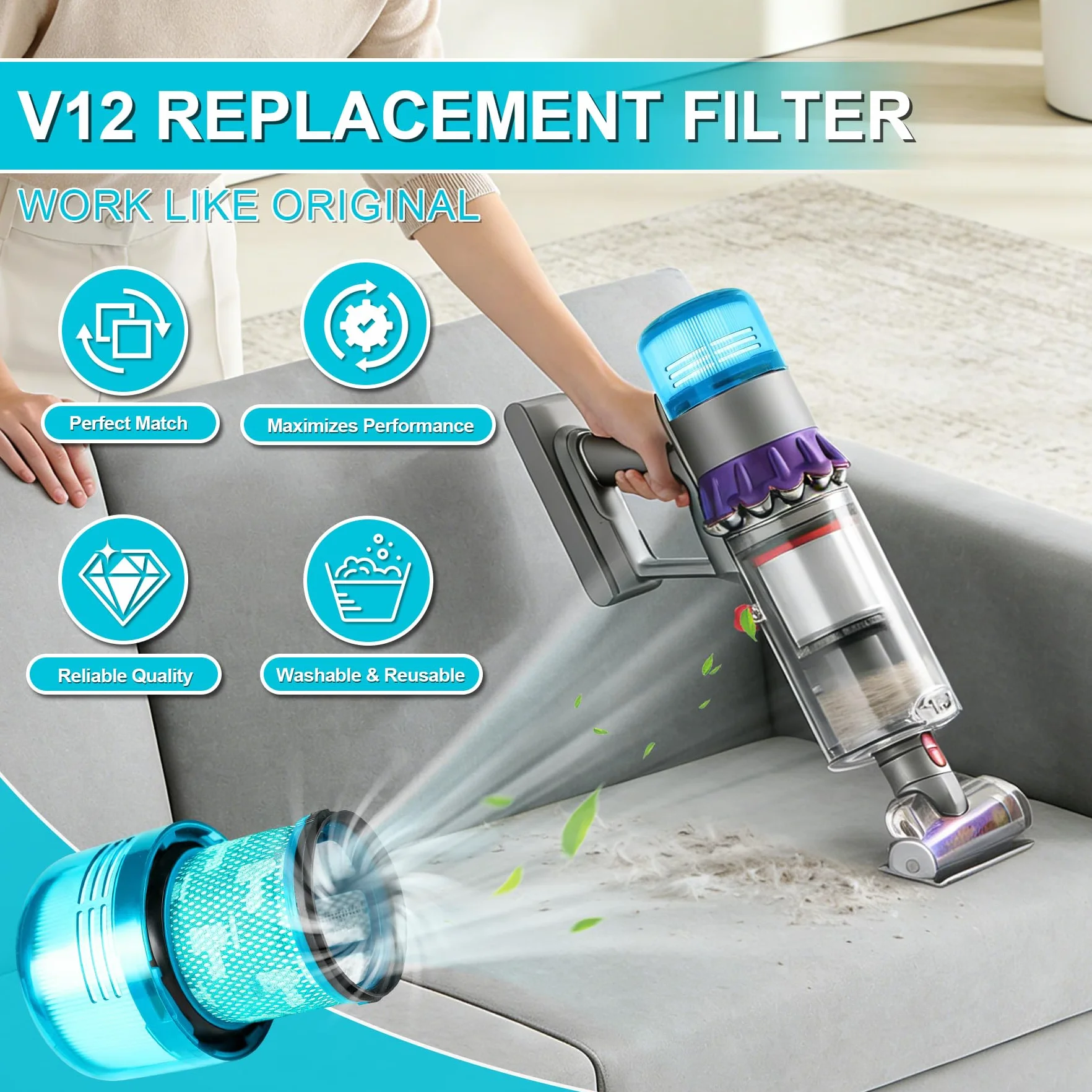 Filtr do odkurzacza Dyson V12 Detect Slim, Absolute Extra/Total Clean/Fluffy – 3 sztuki