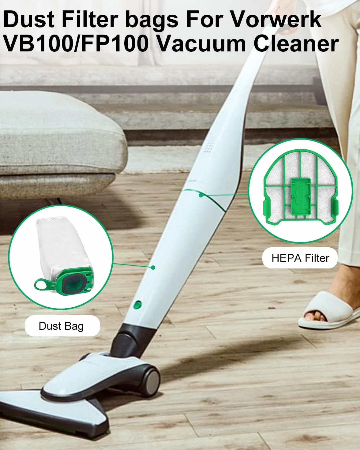 Worki do odkurzacza Vorwerk, 10 sztuk, z 2 filtrami silnika i szczotką premium do filtra odkurzacza, worek na kurz do odkurzacza Kobold VB100