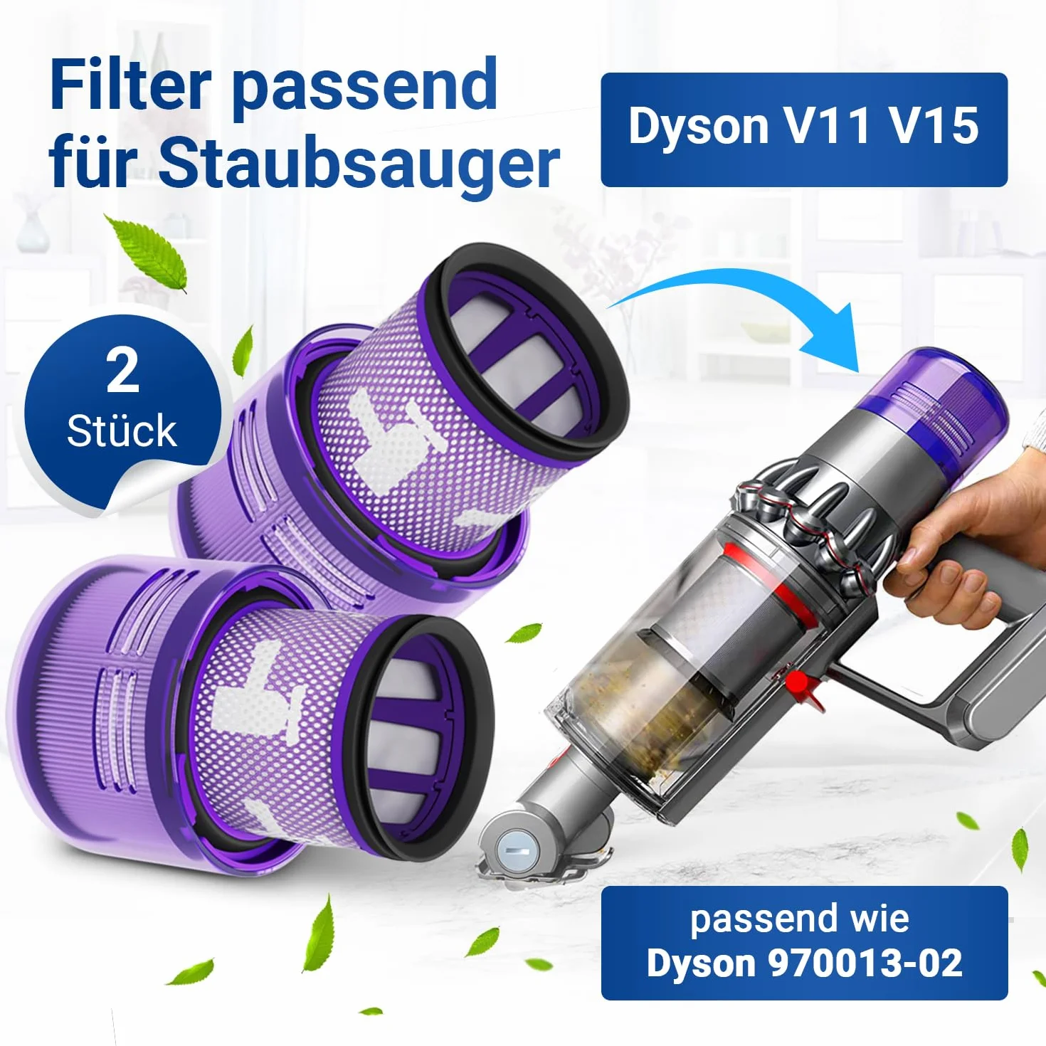 VIOKS Zestaw filtrów do odkurzacza 2 x zamiennik filtra Dyson 970013-02 97001302 + szczotka do czyszczenia - filtr do odkurzacza V11 V15 SV14 SV17 SV22 Detect Animal Absolute Extra Pro Torque Drive