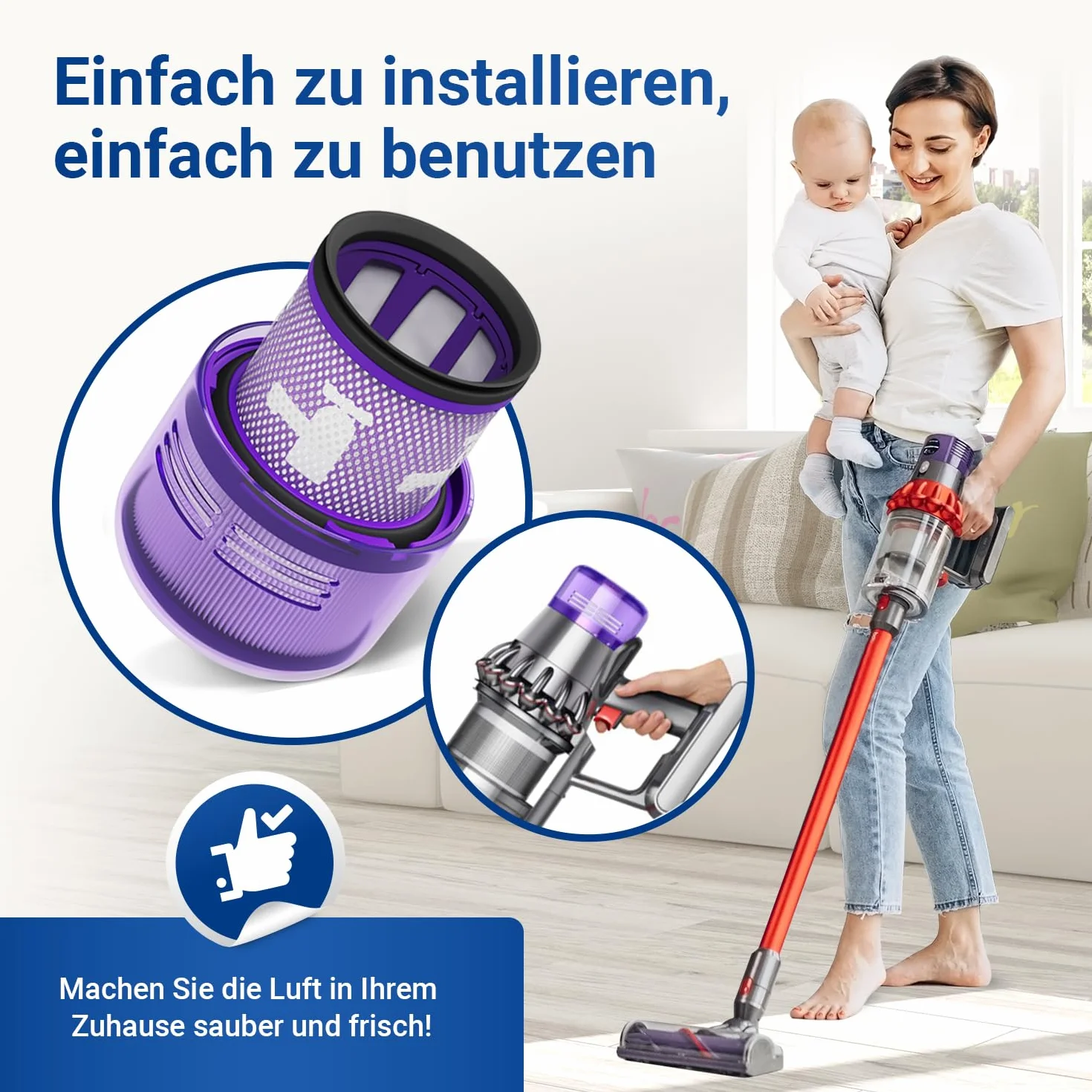 VIOKS Zestaw filtrów do odkurzacza 2 x zamiennik filtra Dyson 970013-02 97001302 + szczotka do czyszczenia - filtr do odkurzacza V11 V15 SV14 SV17 SV22 Detect Animal Absolute Extra Pro Torque Drive
