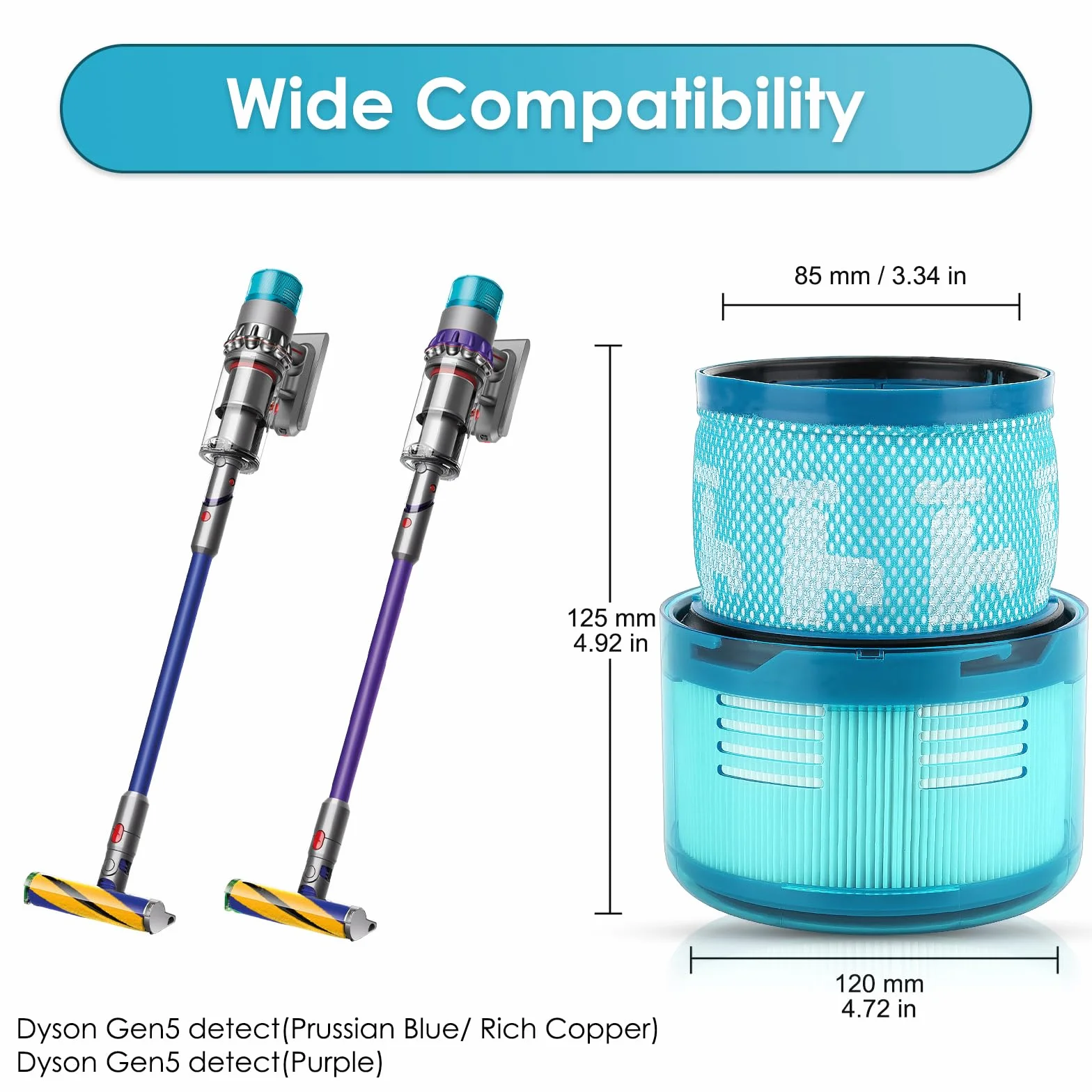 Filtr zastępczy Gen 5 Detect Absolute kompatybilny z odkurzaczem akumulatorowym Dyson Gen5 Detect, Gen5 Detect Absolute SV23, Gen5 Outsize, Gen5 Outsize Absolute SV24 Gen5 Detect Fluffy filtr HEPA