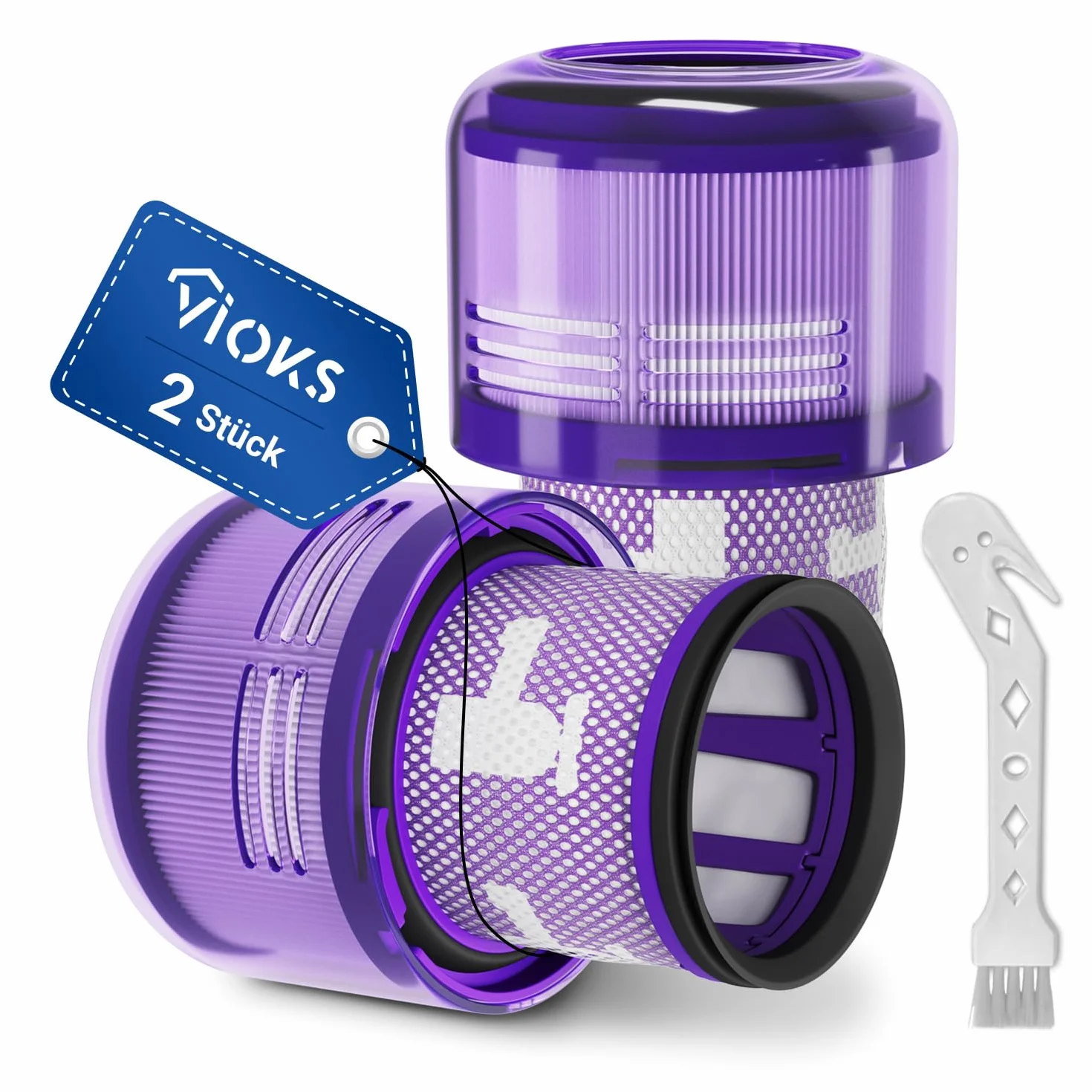 VIOKS Zestaw filtrów do odkurzacza 2 x zamiennik filtra Dyson 970013-02 97001302 + szczotka do czyszczenia - filtr do odkurzacza V11 V15 SV14 SV17 SV22 Detect Animal Absolute Extra Pro Torque Drive
