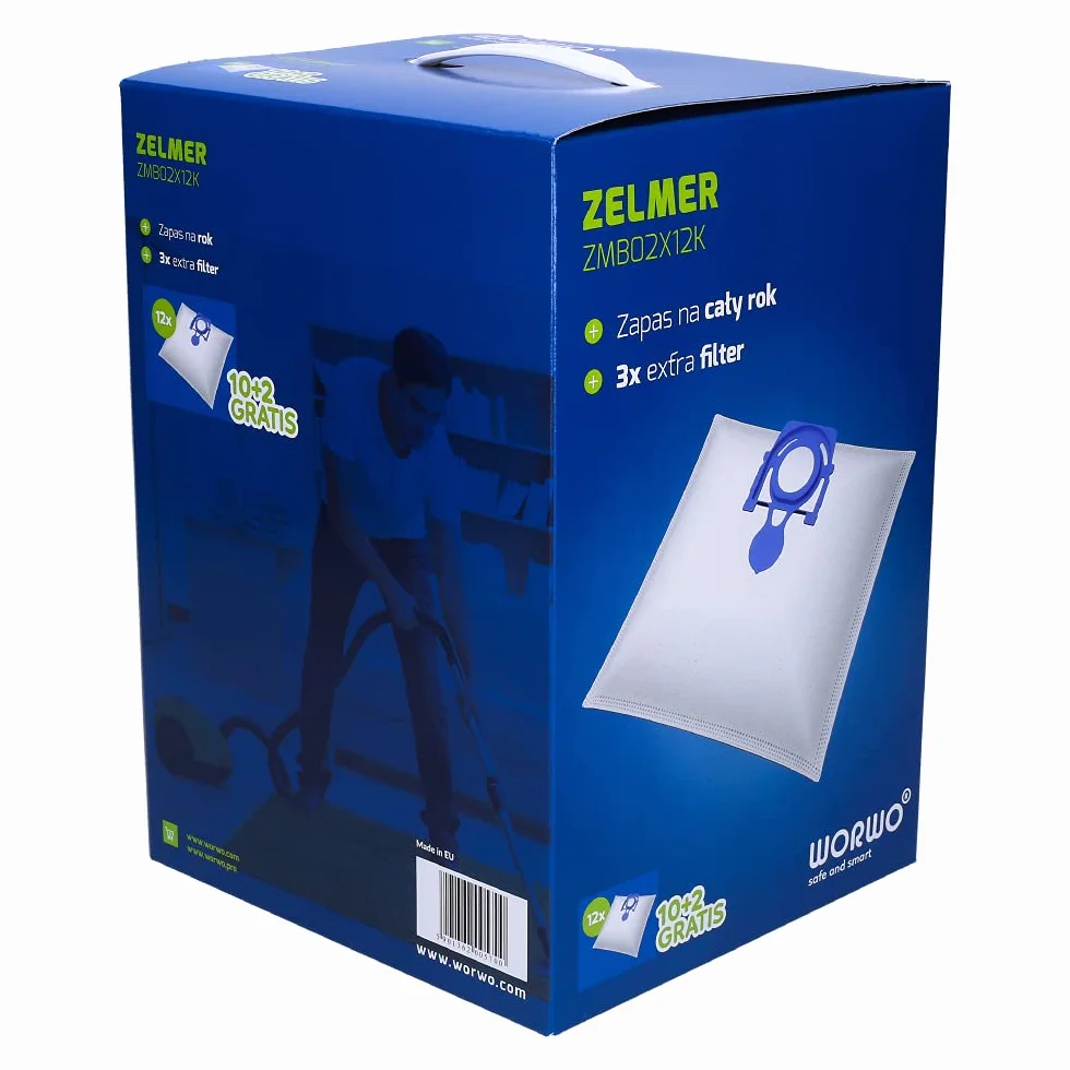 Wessper 12x Syntetyczne Worki do Odkurzacza pasujące do Zelmer Odyssey Protecto Meteor 2 Aquawelt 2000, 2010, 49.4000 Cobra Flip Aquos Aquario Elf Explorer Twix Voyager Roto Bonus