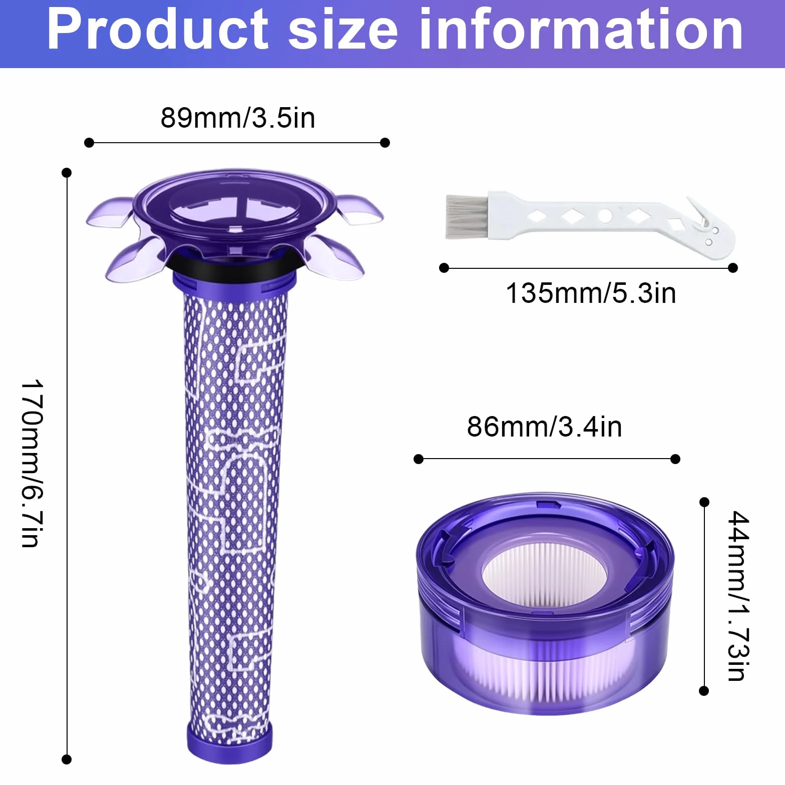 Filtr do odkurzacza Dyson V8 – 5 szt. (2 filtry HEPA + 2 filtry wstępne + 1 szczotka) – kompatybilny z Dyson V8 Animal/Absolute/Motorhead – model 965661-05/967478-05