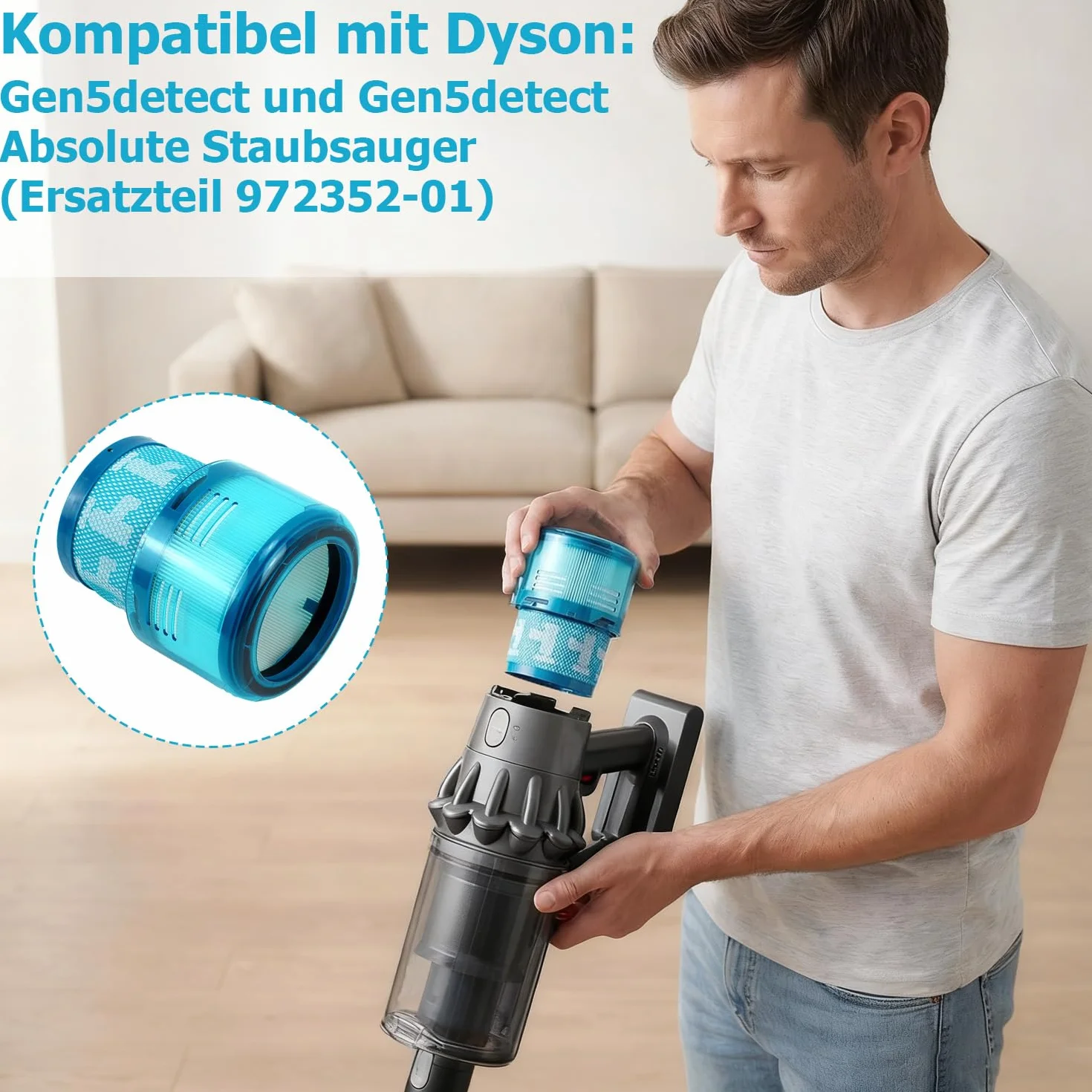 Gen5detect filtr HEPA kompatybilny z Dyson Gen5detect Absolute bezprzewodowy odkurzacz, części zamienne do prania, akcesoria do filtra Hepa, ze szczotką do czyszczenia, 2 sztuki