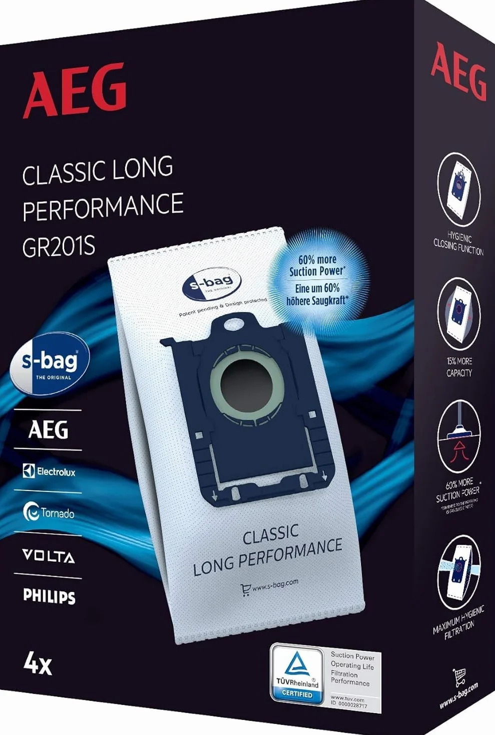 AEG Classic Long Performance Worki do Odkurzaczy, Czarny, 4 sztuk