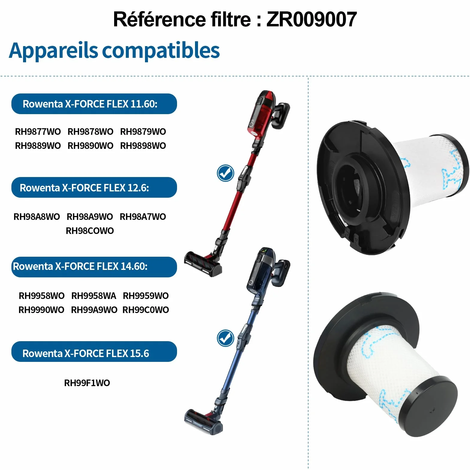 2 filtry do odkurzacza Rowenta X-Force Flex 11.60 12.60 14,60 15,60 RH98** RH99** ZR009007 RH9877WO RH9878WO RH9879WO RH9890WO RH9890007 WO RH9 898WO RH98A8WO RH98A9WO RH98A7WO RH98COWO RH9958WO